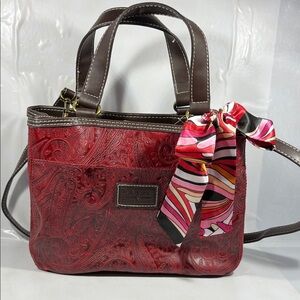 Relic Red Paisley Shoulder Bag with Brown Straps